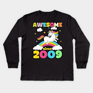 Cute Awesome Unicorn Since 2009 Funny Gift Kids Long Sleeve T-Shirt